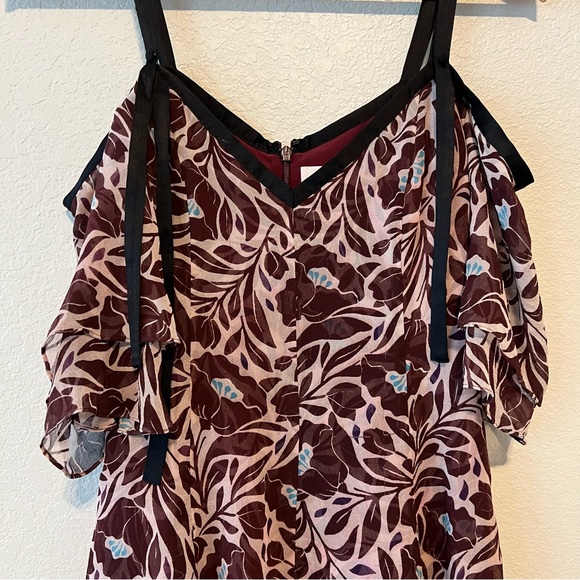 Cinq a Sept Maroon Silk Floral Dress 0 - Picture 8 of 11